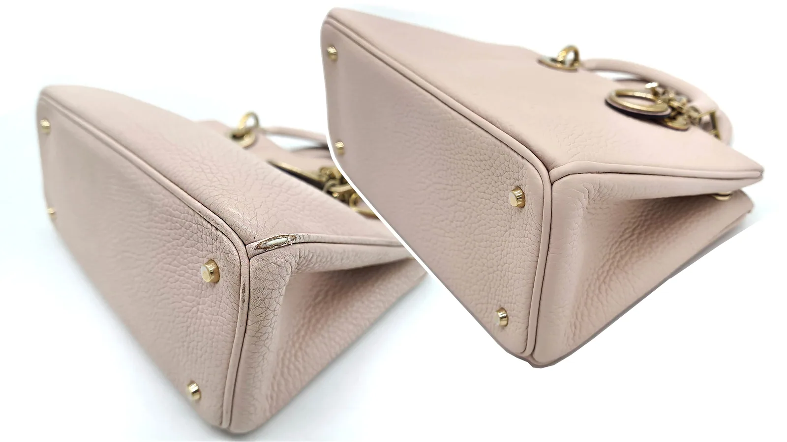 Helle Ledertasche — Abgenutzte Bodenecken restauriert